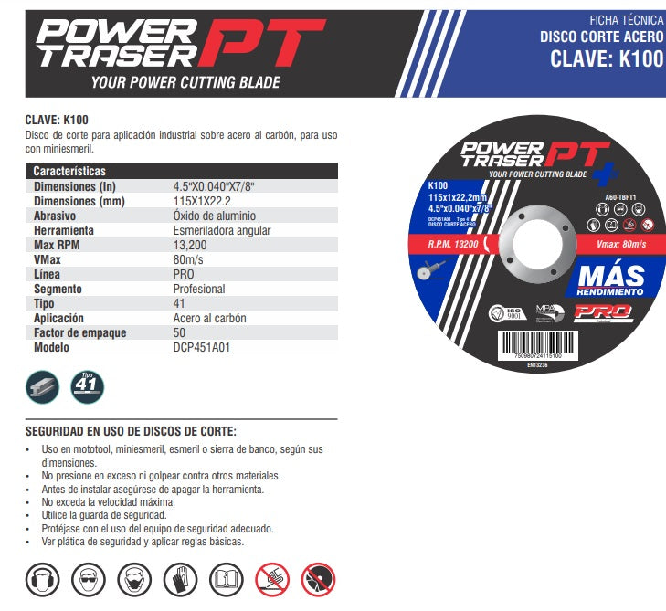 DISCO CORTE METAL 4-1/2" X .040" K100